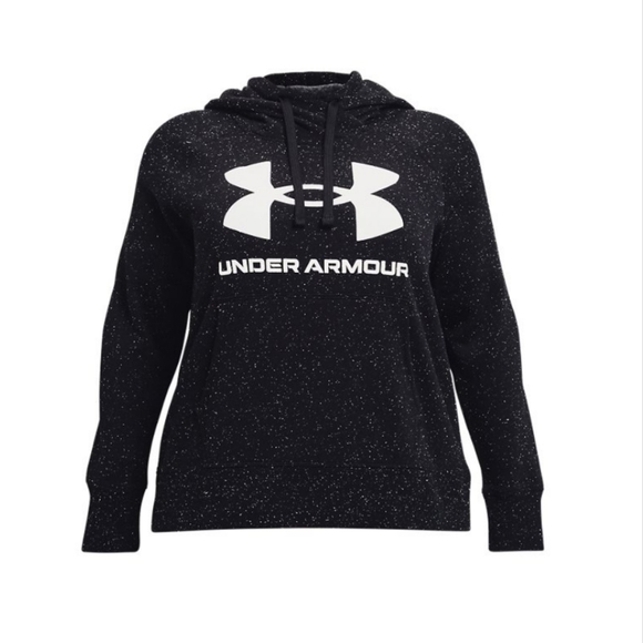 Under Armour Womens Rival Fleece Logo Hoodie - Black Cotton - Size 1X - Picture 1 of 4